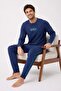 Men's Long Sleeve 100% Cotton Pajama Set Navy Blue - 4