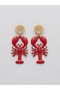Steel Earrings with Red Lobster Figure
