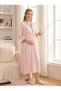 New Season Pink Summer Dress with Button Detailing, Full Length Stylish Flounce Sleeves, 100% Cotton Maternity Dressing Gown and Nightgown Set - 6