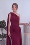 Women's One-Shoulder Cape Draped Stone Detailed Long Crepe Evening Dress Yellow, Navy Blue, Brown, Burgundy - 4