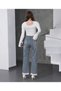 Women's High Waist Straight Leg Washable 4-Pocket Jeans with Lace Detail at the Hem - 3