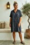 Anthracite Shirt Collar Short Sleeve Patterned Casual Viscose Woven Dress 105 62 - 5