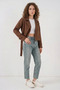 Women's Classic Collar Belted Brown Trench Coat - 3
