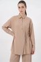 Women's Shirt Collar, Gathered Waist, Lace-Up Viscose Beige Double Set - 2