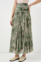 Women's Gathered Waist Patterned Chiffon Green Skirt - 4