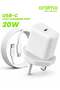 USB C Charger PD20W Charger Head Type-C Power Plug with USB C Cable, White