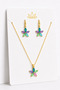 Lotus Flower Figured Gold Necklace and Earring Jewelry Set – Women's Accessory with Zircon Stones