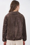 Women's Classic Collar Regular Drawstring Oversize Velvet Brown Jacket - 3