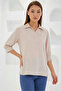 Women's Shirt Collar Satin Cream Blouse - 3
