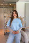 Oversized Stylish Blue Modal T-Shirt with Lace Detail - 4