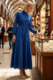 Women's Maxi Dress High Neck Half Placket Belted A-Line Cut Long Sleeve Woven Casual Daily Modern