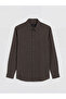 Khaki regular fit striped poplin men's shirt