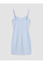 Blue V-Neck Drawstring Strap Gathered Crepe Dress - 6