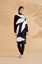 Full Covered Hijab Swimsuit Set Black and White Geometric Patterned 4 Piece - M2309 - 4