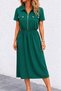 New Season Women's Short Sleeve Collared Zipper Detailed Ornamental Pocket Detailed Long Viscose Two Thread Dress - 3