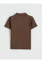 Brown Polo Collar Embroidered Boys' T-Shirt - 5