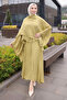 Oil Green Shawl Detailed Skirt Suit - 2