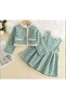 Girls Houndstooth Tweed Outfit Set, Green and White, Button-Front Jacket with Skirt, 2-Piece, Birthday Dress. Party, size fits 3 to 5 years