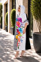 Plus Size Striped Butterfly Patterned Hooded Midi Length Relaxed Fit Women's Dress - 4