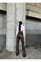 High Waist Leather Trousers with Elastic Waistband and Pockets, Wide Leg Pants - 4