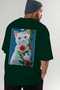 For the Love of Cats 115 Cat Printed Green Oversize T-Shirt 100% Cotton Unisex Cat Lover Premium Design - 7