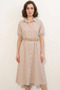 Women's Shirt Collar Belted Short Sleeve Polka Dot Beige Dress
