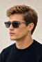 Unisex Anthracite Black Glass Rectangular Frame Sunglasses - 3