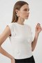 Women's Round Neck Pearl Detailed D Flower Short Sleeve White Blouse - 4