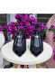 Women's Black Shimmering Crystal Stone Pointed Toe Thin Heeled Shoes - 4