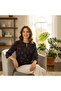 Women's Navy & Orange Floral 3/4 Sleeve Blouse - 2