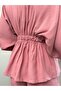 Women’s Elastic Waist Buttoned Suit Pants Blouse Set - 4