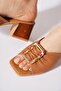 Upena Medium Buckle Layered Thick Heel Genuine Leather Women's Slippers Tan Skin - 5