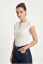 Women's Kenna 100% Cotton Silver Button Detail Ecru Knitted Blouse - 3