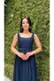 Strawberry Fabric Belt Detailed Midi Length Navy Blue Dress - 3