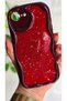 iPhone 16E Compatible Red Glittery Star Detailed Wavy Burgundy Silicone Case - 4
