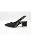 Women's Gold Chain Open-Back Thick Heeled Evening Dress Shoes - 3