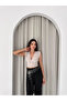 Padded Sleeveless V-Neck Draped Crop Blouse Lycra Fit - Dyed Gray - 4