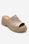 Nellie Beige Genuine Leather Women's Wedge Sole Slippers - 3