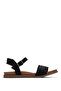 Women's Genuine Leather Black Flat Sandals