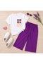Girl's Colorful Knitted Detailed White T-Shirt and Wide-Leg Pants Summer Two-Piece Set - 5