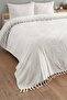 Double Fringed Towel Bedspread - 100% Cotton & Soft & Fringed Pique - 200X220 cm - Ecru - 2