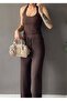 Women's Halter Neck Blouse and Wide Leg Pants Two-Piece Set