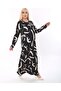 Women's Plus Size Black Asymmetrical Patterned Viscose Combed Cotton Stylish Dress - 4