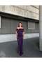 Purple Stretchy Scuba Fabric Bow Stone Detailed Long Evening Dress583419 - 2