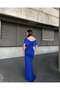 Cobalt Blue Flexible Scuba Fabric Bow Stone Detailed Long Evening Dress583419 - 4