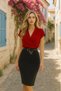 Women's Short Sleeve Double Breasted Crepe Dress (Without Belt) - 5