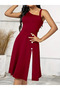 Women's One-Shoulder Stripe Detailed Sleeveless Viscose Dress with Side Button Detail - 3