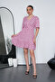 Batwing Sleeve V-Neck Polka Dot Patterned Mini Dress with Waist Tie Detail - 7