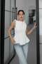 White Strappy Blouse with Bow and Ruffles - 3