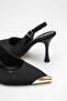 Women's Pointed Toe Gold Detailed Open-Back Heeled Shoes - 4
